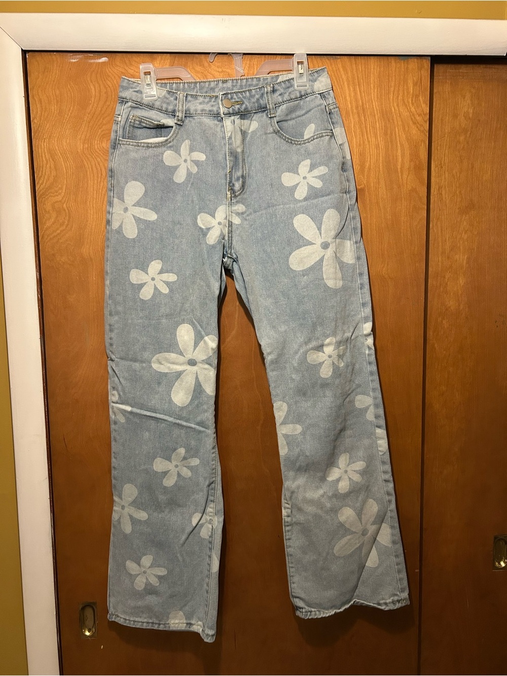 SHEIN Light Blue Floral Wide-Leg Jeans